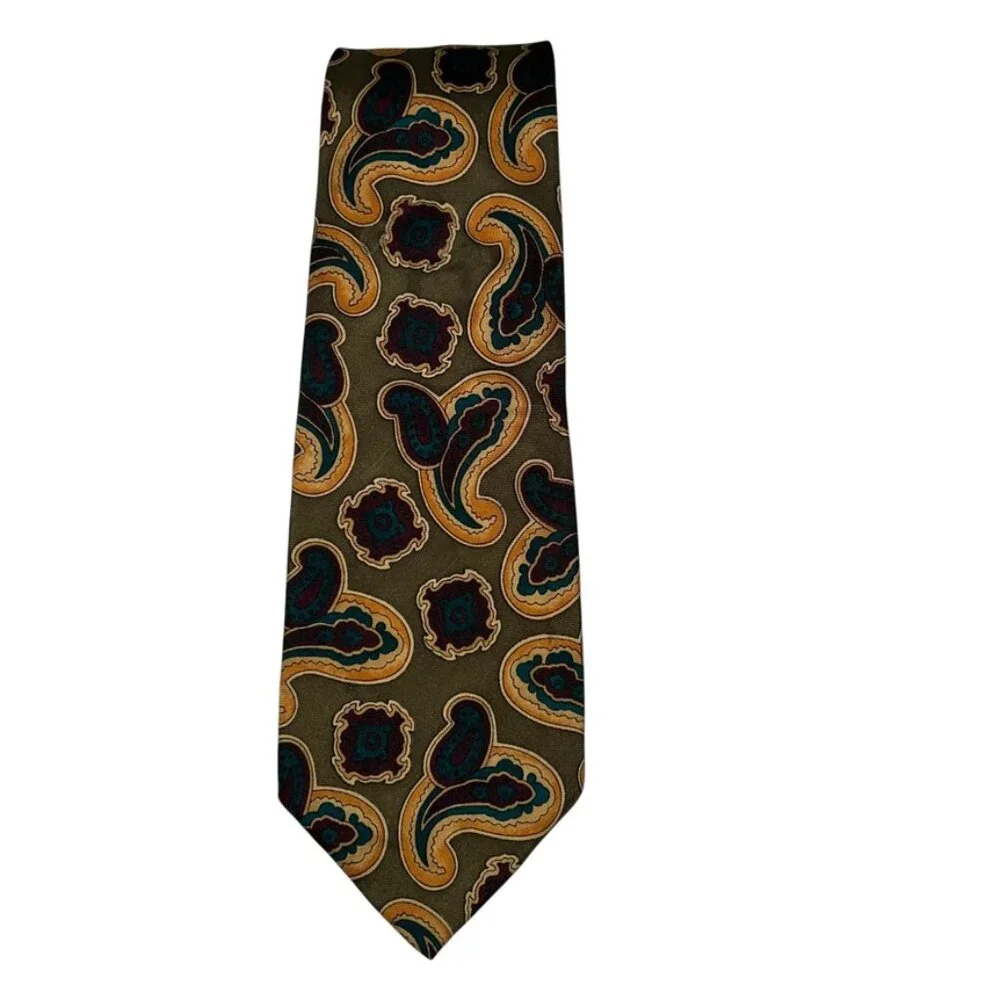 Liberty of London olive teal burgundy Paisley FALL 100% SILK tie USA
